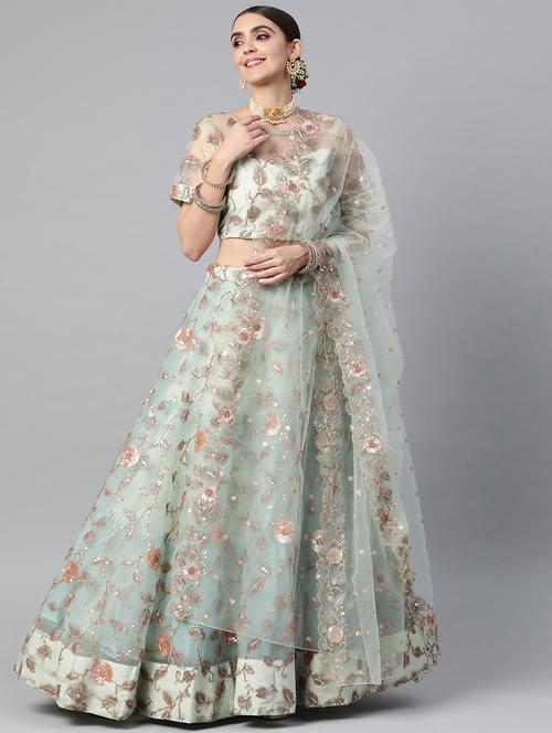 embroidered semi-stitched lehenga & blouse with dupatta - 18514543 - Very Small Image - 1