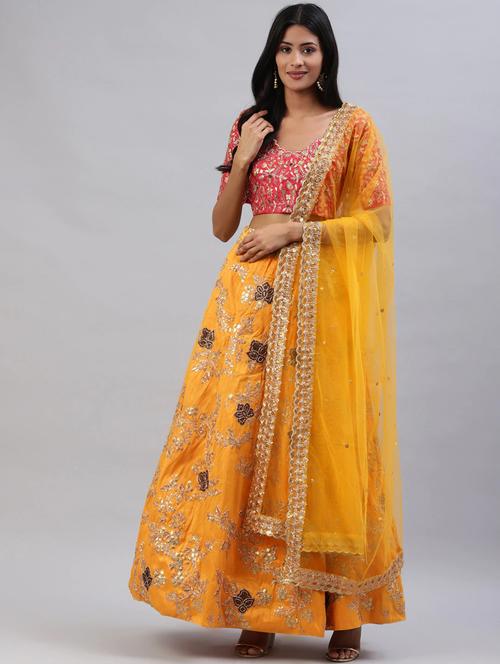 embroidered semi-stitched lehenga & blouse with dupatta - 18514569 - Very Small Image - 1