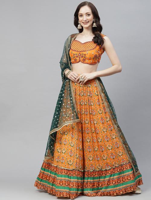 embroidered semi-stitched lehenga & blouse with dupatta - 18514580 - Very Small Image - 1