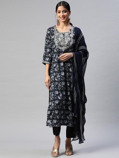 floral printed kurta pant set with dupatta - 18514592 - Very Small Image - 1