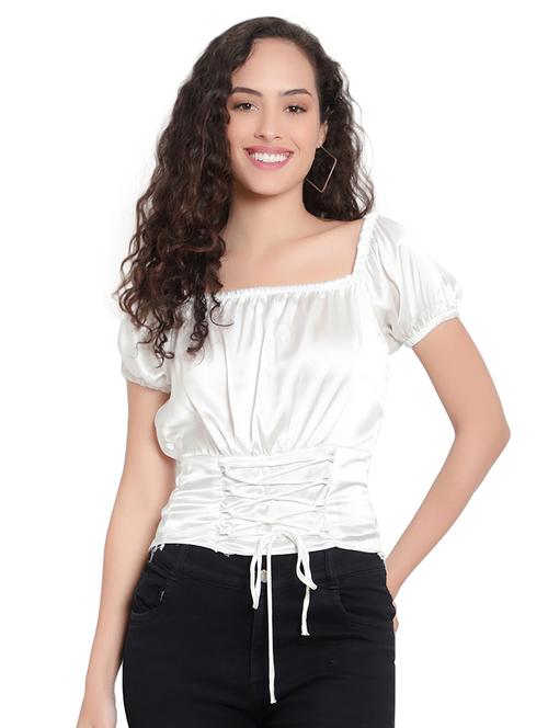 front lace up square neck solid top - 18514766 - Very Small Image - 1