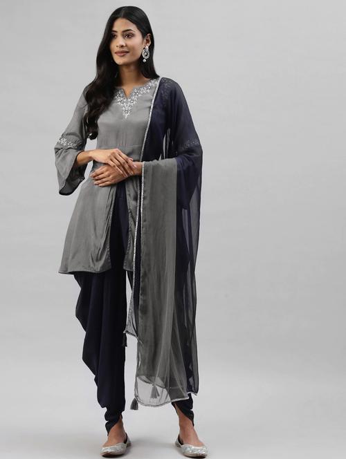 embroidered kurta salwar with dupatta - 18515016 - Very Small Image - 1