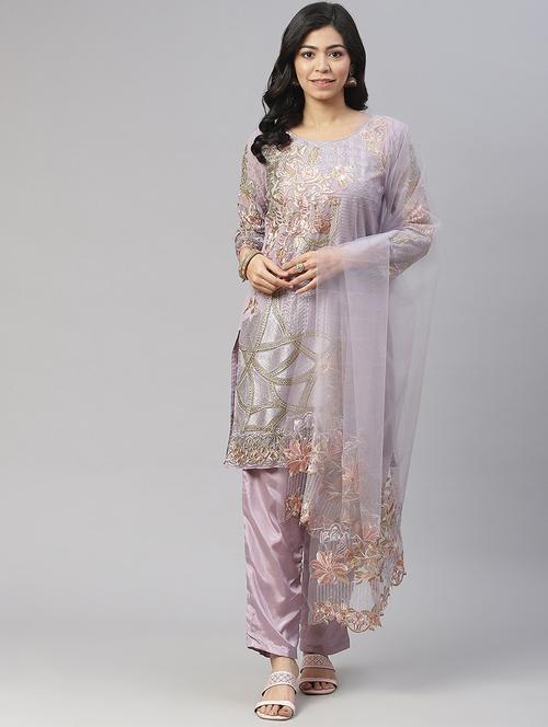 embroidered unstitched straight pant suit set - 18515049 - Very Small Image - 1