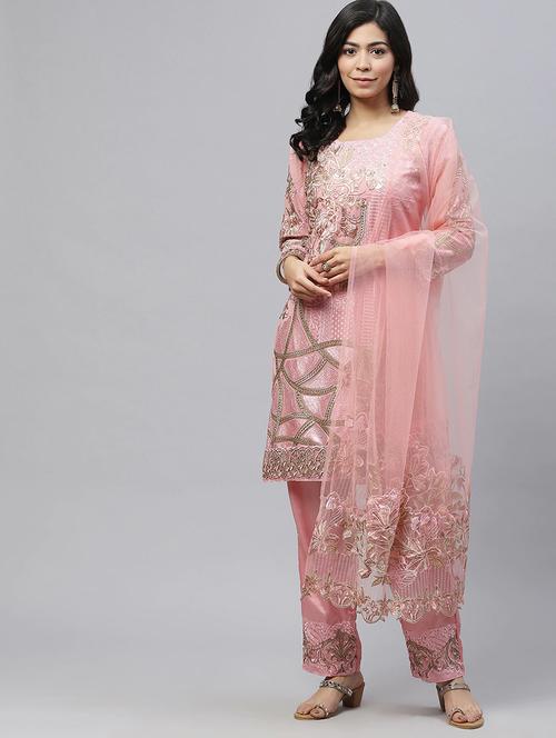 embroidered unstitched straight pant suit set - 18515051 - Very Small Image - 1