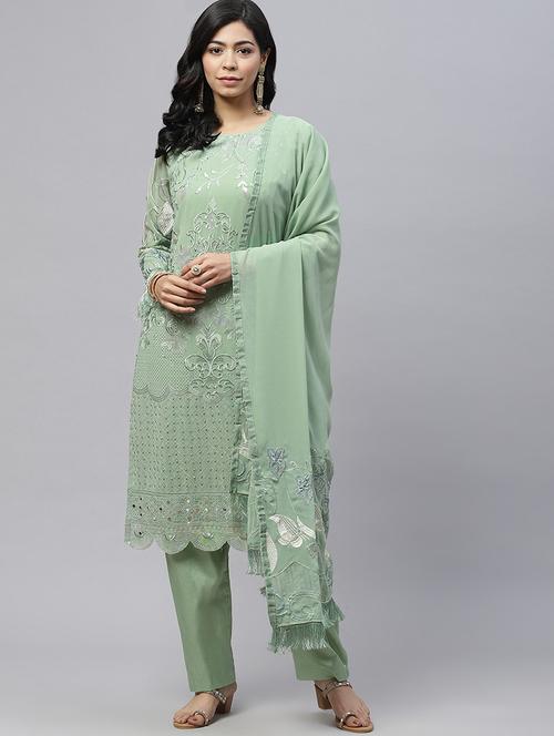 embroidered unstitched straight pant suit set - 18515052 - Very Small Image - 1