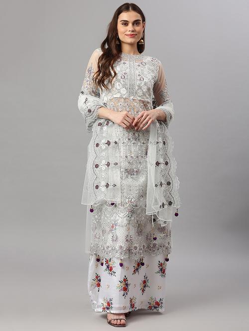 embroidered unstitched kurta-skirt set - 18515060 - Very Small Image - 1