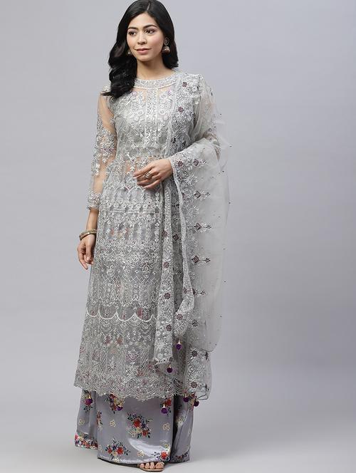 embroidered unstitched kurta-skirt set - 18515062 - Very Small Image - 1