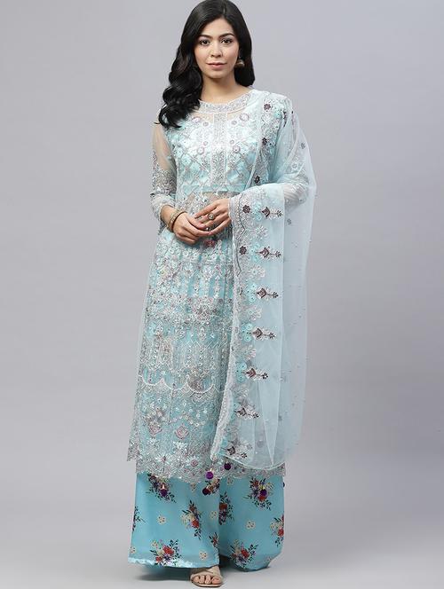 embroidered unstitched kurta-skirt set - 18515063 - Very Small Image - 1