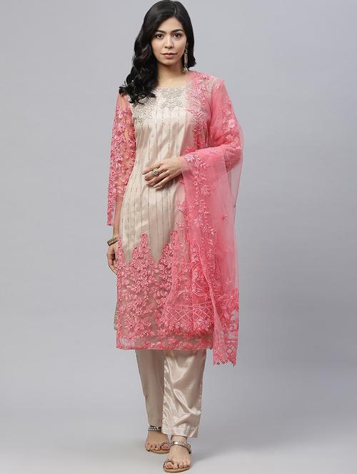 embroidered unstitched straight pant suit set - 18515069 - Very Small Image - 1