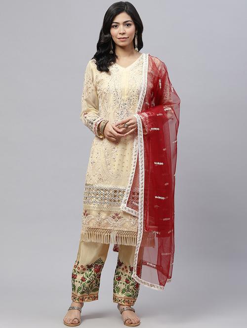 embroidered unstitched straight pant suit set - 18515073 - Very Small Image - 1