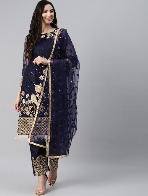 embroidered unstitched straight pant suit set - 18515078 - Very Small Image - 1