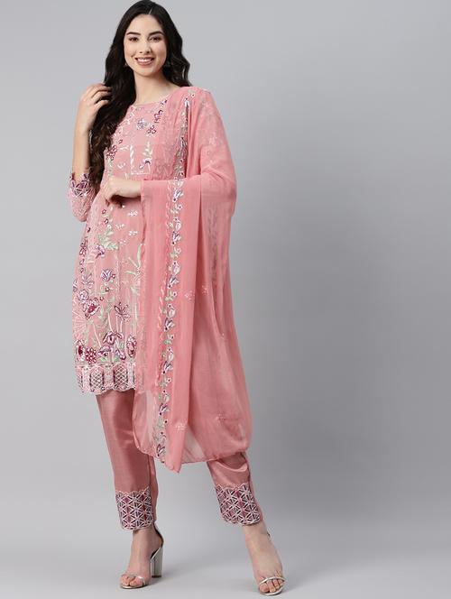 embroidered unstitched straight pant suit set - 18515084 - Very Small Image - 1