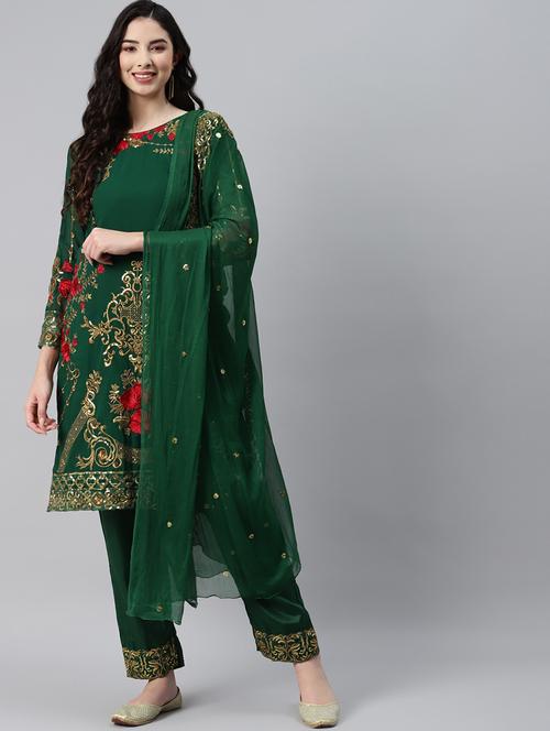 embroidered unstitched straight pant suit set - 18515086 - Very Small Image - 1