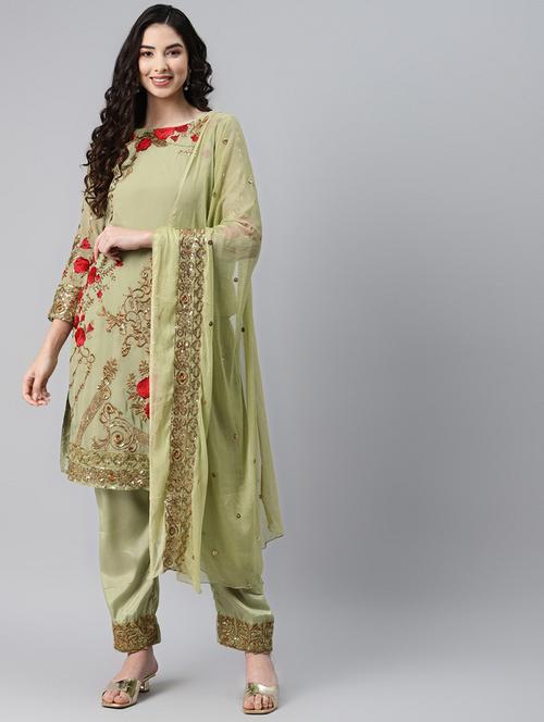 embroidered unstitched straight pant suit set - 18515091 - Very Small Image - 1