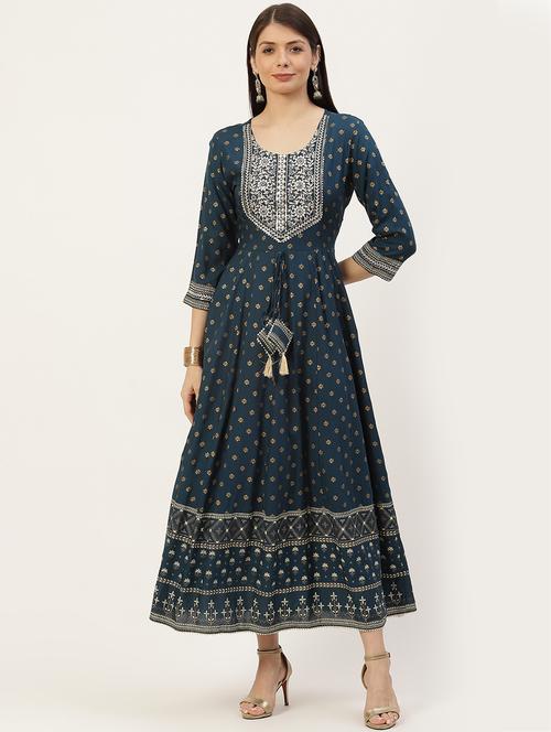 embroidered fit & flare ethnic dress - 18515093 - Very Small Image - 1