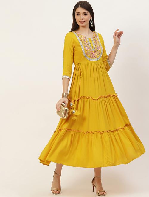 embroidered tiered ethnic dress - 18515101 - Very Small Image - 1