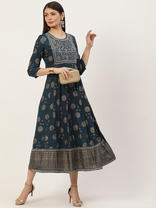 gold print anarkali ethnic dress - 18515108 - Very Small Image - 1