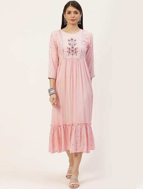 yoke embroidered tiered ethnic dress - 18515111 - Very Small Image - 1
