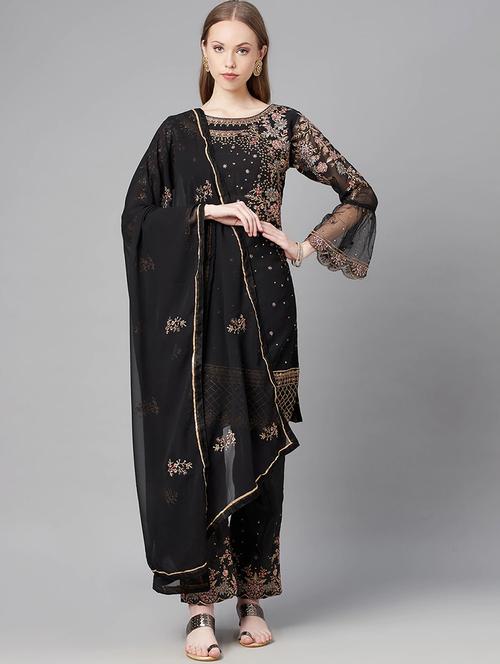 embroidered unstitched straight pant suit set - 18515126 - Very Small Image - 1