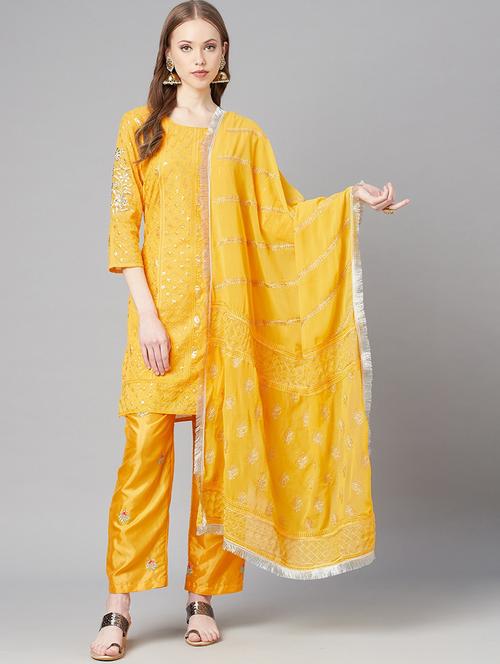 embroidered unstitched straight pant suit set - 18515127 - Very Small Image - 1