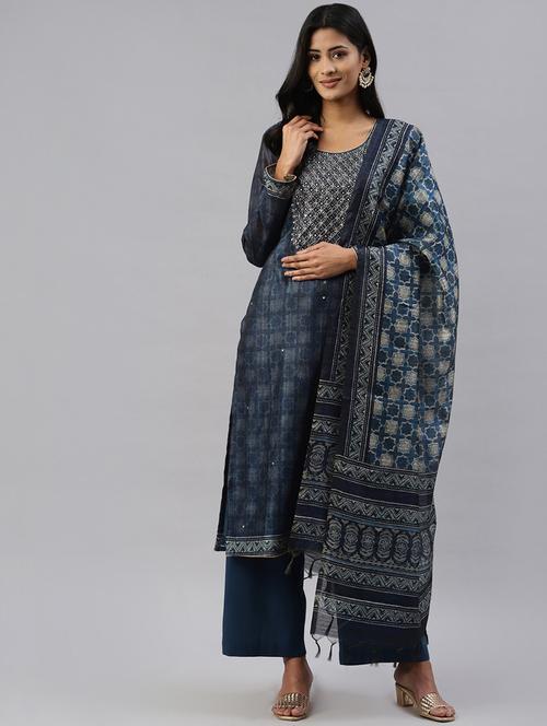 yoke mirror work unstitched suit set - 18515143 - Very Small Image - 1