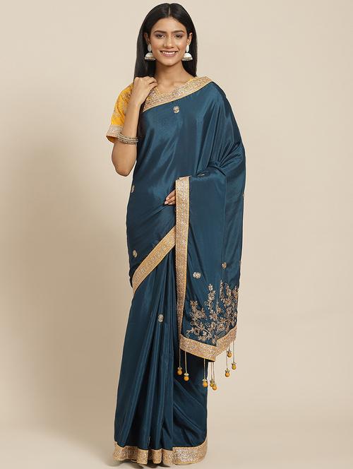lace detailed sequined saree with blouse - 18515688 - Very Small Image - 1