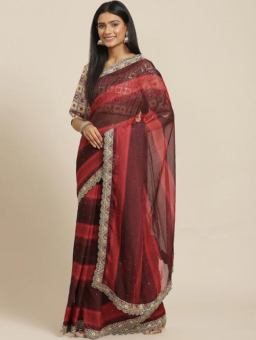 lace detailed sequined saree with blouse - 18515693 - Very Small Image - 1