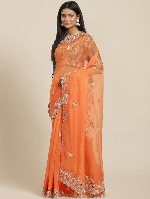 tassel detailed embroidered saree with blouse - 18515695 - Very Small Image - 1