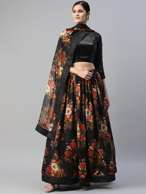 floral semi-stitched lehenga and choli with dupatta - 18515797 - Very Small Image - 1