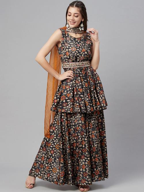 floral kurta palazzo set with dupatta - 18516102 - Very Small Image - 1