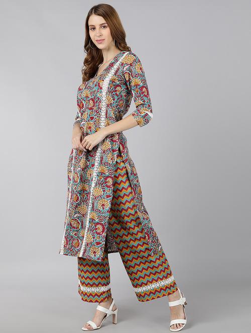 floral print kurta palazzo set with dupatta - 18517673 - Very Small Image - 1