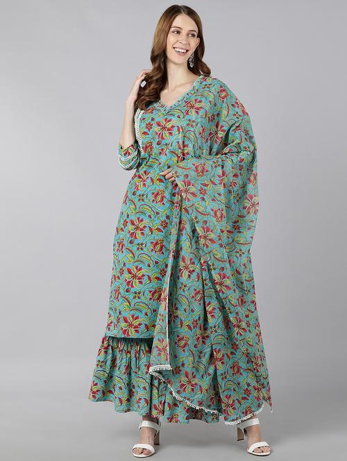 floral kurta sharara set with dupatta - 18517674 - Very Small Image - 1