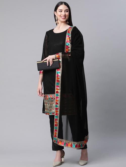 unstitched kurta with resham zari,sequence, work with bottom and dupatta - 18518572 - Very Small Image - 1