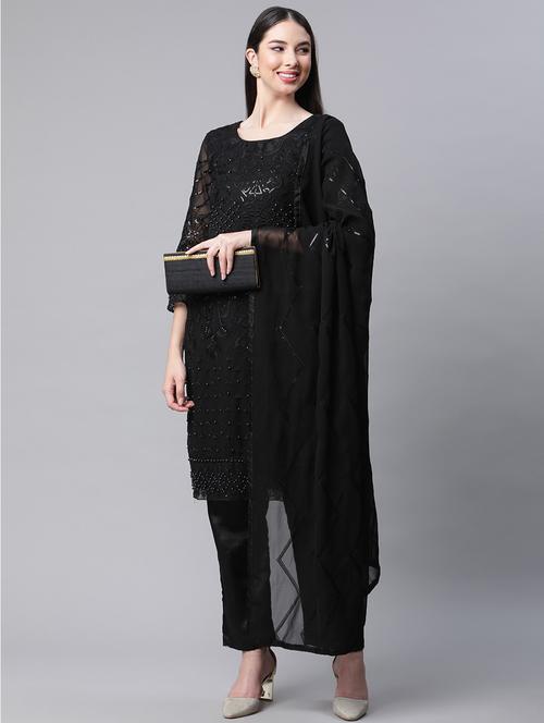 unstitched kurta with embroidered,sequence, beads work and bottom with dupatta - 18518574 - Very Small Image - 1