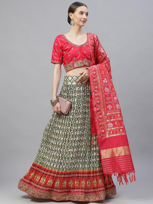 lehenga choli and dupatta with digital print & embroidery work - 18518619 - Very Small Image - 1