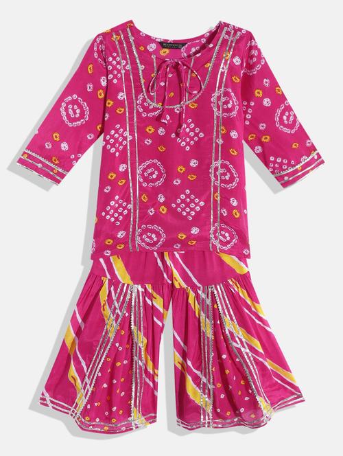 girls bandhani kurta sharara set - 18518646 - Very Small Image - 1