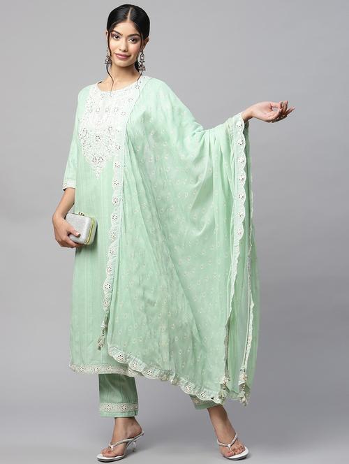 embroidered kurta pant set with dupatta - 18518899 - Very Small Image - 1