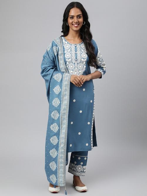 embroidered kurta pant set with dupatta - 18518913 - Very Small Image - 1
