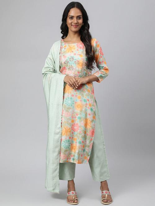 floral kurta palazzo set with dupatta - 18518934 - Very Small Image - 1