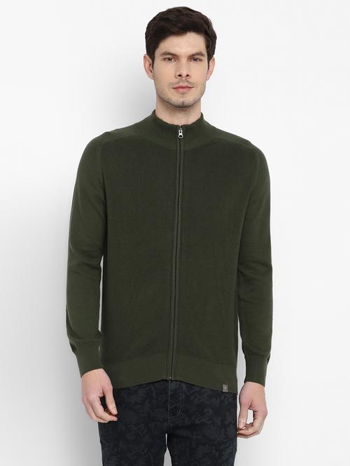 olive green zip-up solid pullover - 18519180 - Very Small Image - 1