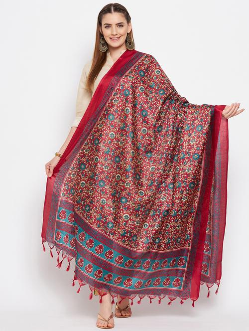 maroon silk blend dupatta - 18519278 - Very Small Image - 1