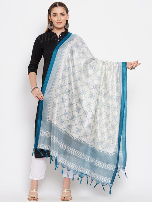 blue silk blend dupatta - 18519291 - Very Small Image - 1