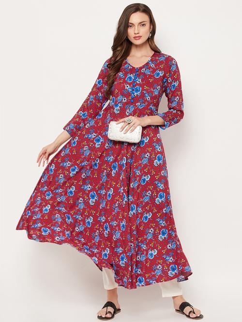 floral print flared kurta - 18519394 - Very Small Image - 1