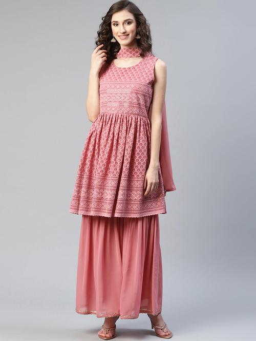 mauve color kurta with thread and sequin work and sharara with dupatta - 18519424 - Very Small Image - 1