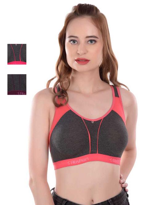 pack of 3 racer back color blocked sports bra - 18519441 - Very Small Image - 1