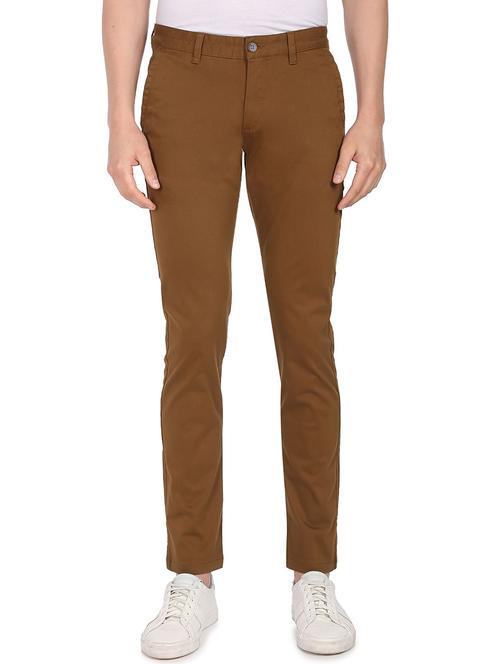 khaki solid casual trouser - 18519474 - Very Small Image - 1