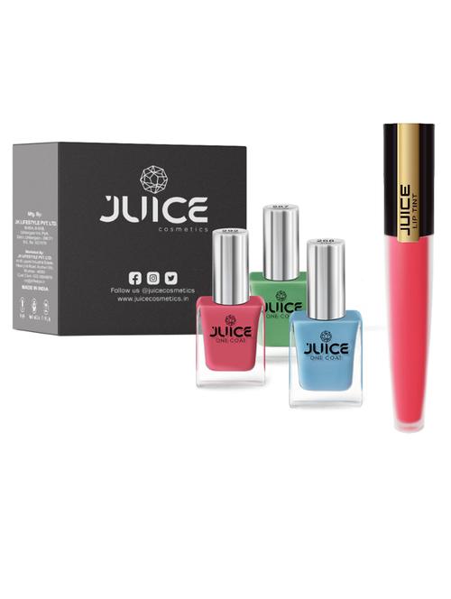 juice nail paint pickle green - 267 sky blue - 268 coral sunset - 292, & liptint dusty rose m-11 pack of 4 - 18519793 - Very Small Image - 1