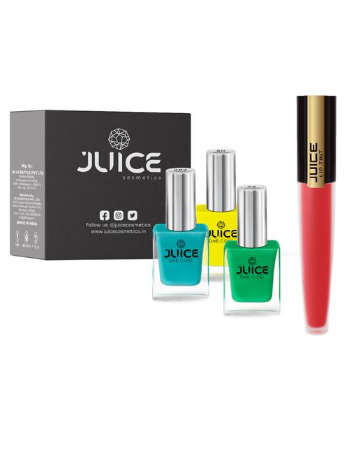 juice nail paint bumblebee yellow - 40 light pine green - 72 robin blue - 282, & liptint red punch m-24 pack of 4 - 18519795 - Very Small Image - 1