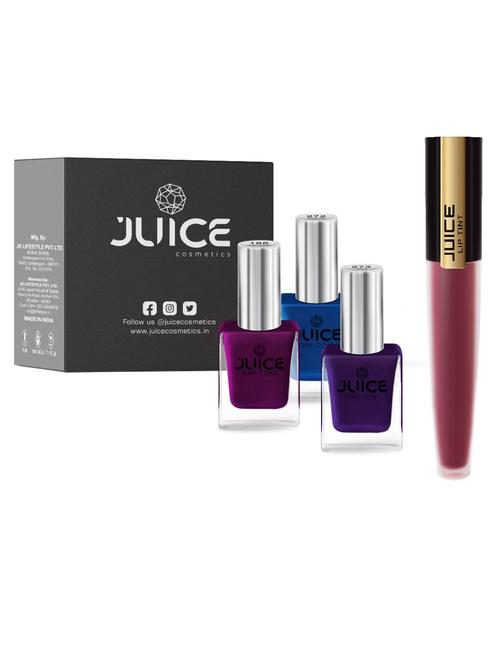 juice nail paint pearly magenta - 188 sapphire blue - 272 eminence - 273, & liptint burgundy blush m-44 pack of 4 - 18519796 - Very Small Image - 1