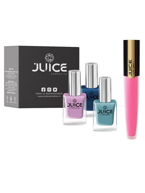 juice nail paint cobalt blue - c01 teal blue - c02 chrome lavender - c04, & liptint fuchsia fantasy m-04 pack of 4 - 18519799 - Very Small Image - 1
